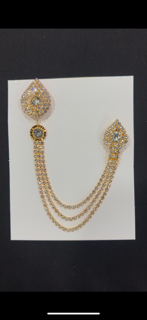 Stoned Drop Gold/white Sherwani/Jodhpuri Broch