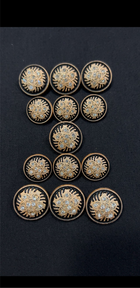 White-Stoned Black Meenakari Sherwani/Jodhpuri Metallic Buttons