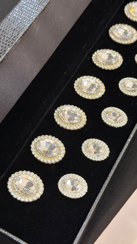 White CZ Oval Sherwani/Jodhpuri Buttons