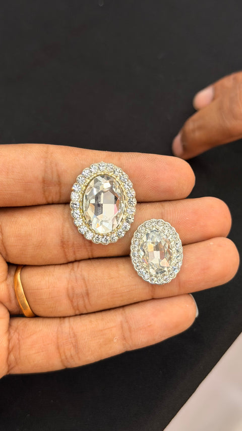 White CZ Oval Sherwani/Jodhpuri Buttons