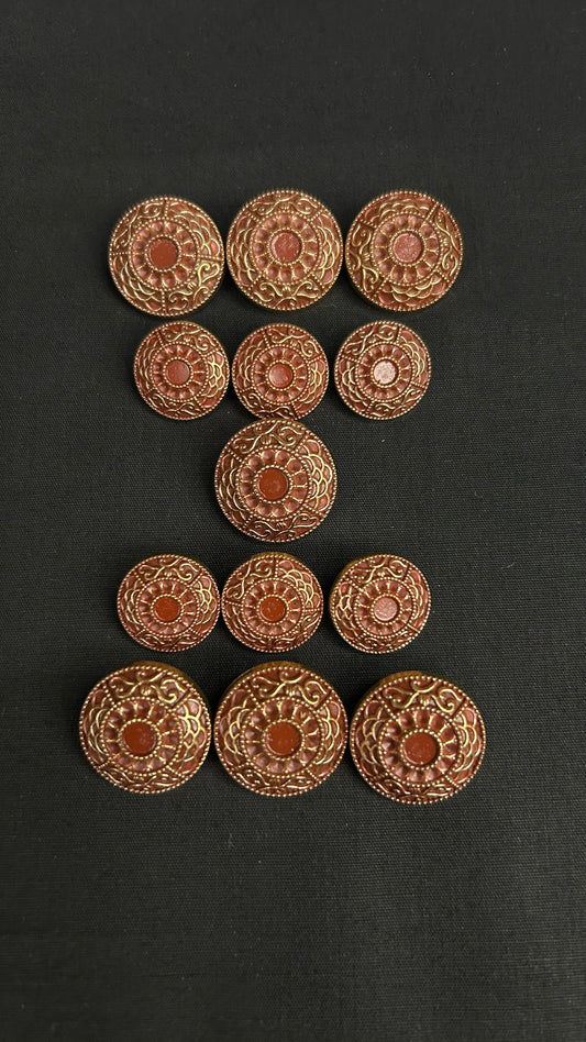 Matte Red Antique Sherwani/Jodhpuri  Metallic Buttons’s