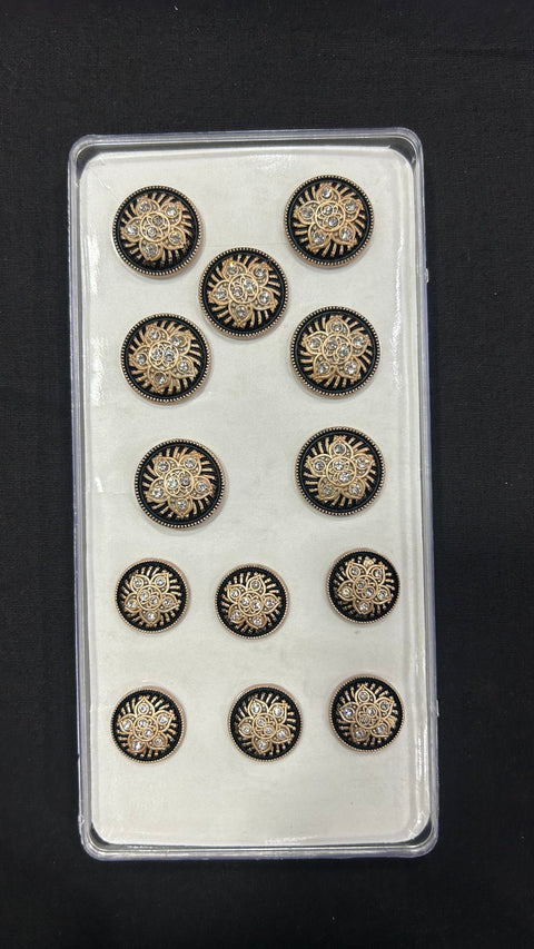 White-Stoned Black Meenakari Sherwani/Jodhpuri Metallic Buttons