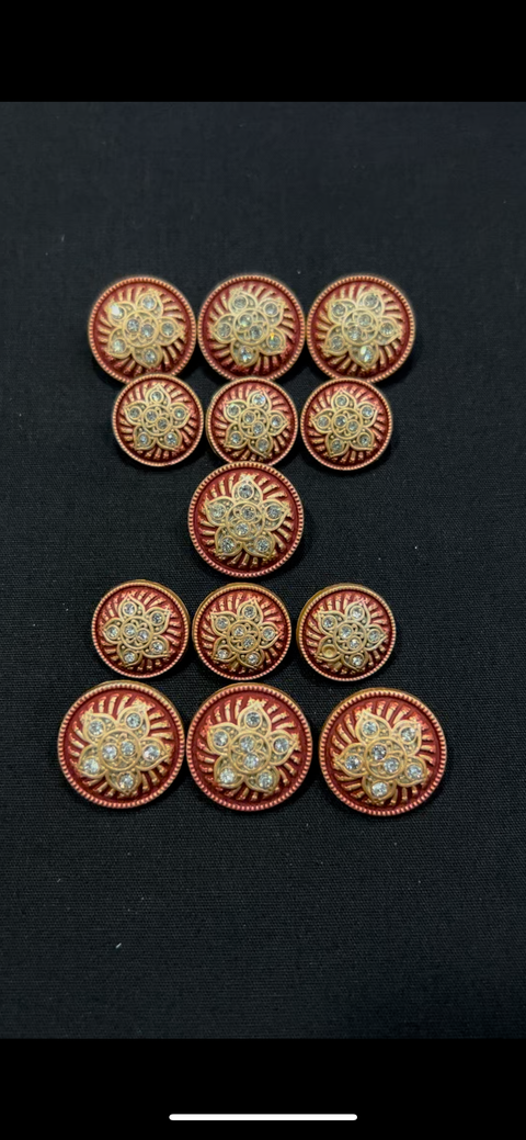 White-Stoned Red Meenakari Sherwani/Jodhpuri Metal Buttons