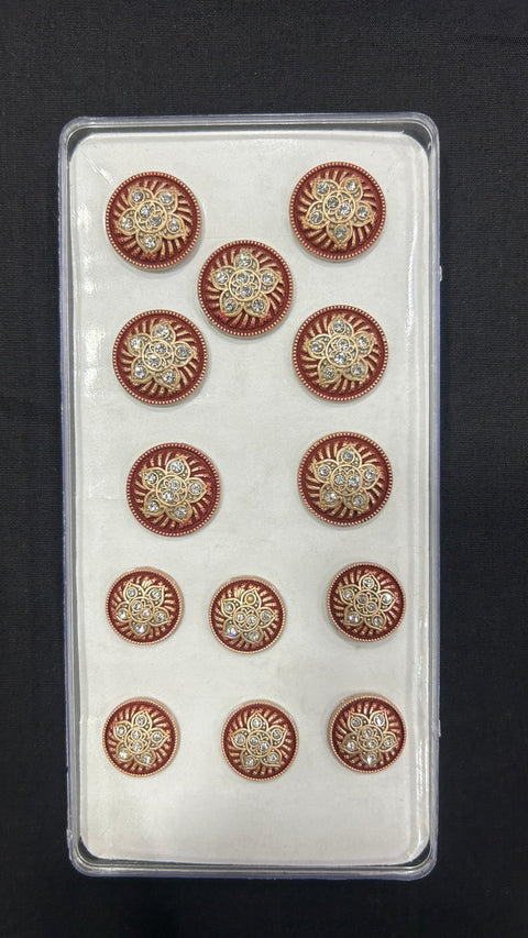 White-Stoned Red Meenakari Sherwani/Jodhpuri Metal Buttons