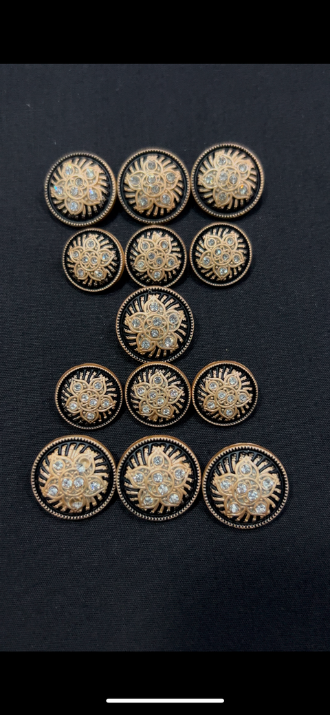 White-Stoned Black Meenakari Sherwani/Jodhpuri Metallic Buttons