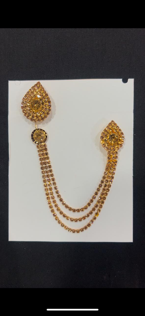 Stoned Drop Gold Sherwani/Jodhpuri Broch