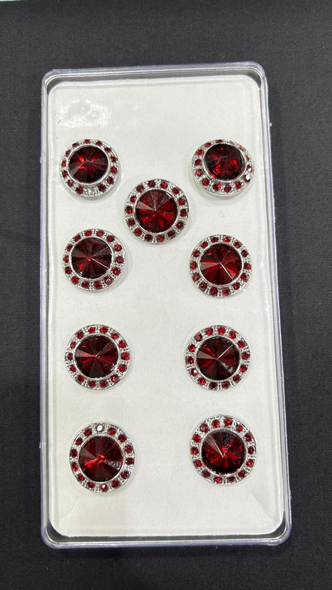 Stoned Silver Red Metallic Sherwani/Jodhpuri Buttton